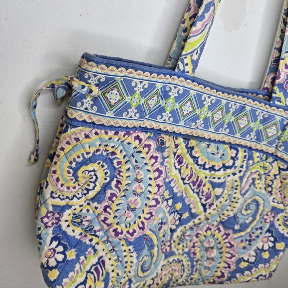 Vintage 00s Vera Bradley Capri Blue Paisley Tote Purse Shoulder Villager Medium - Picture 2 of 10